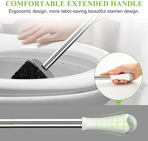 AONEZ Compact Toilet Brush & Holder, Stainless Steel Handle, Space Saving for Storage, Deep Cleaning, Drip-Proof, Easy to Assemble, Nylon Bristles, White & Grey - Image 4