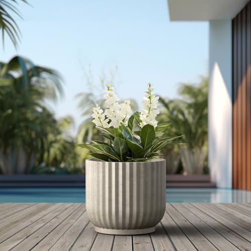 Kante Large Round Pedestal Weathered Concrete Planter 16.7" Dia, Outdoor - Image 5