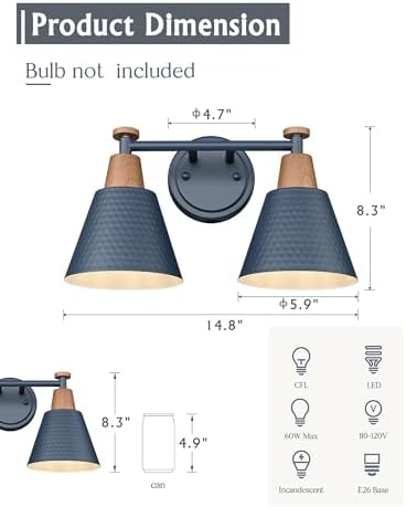 FEMILA 2 Light Bathroom Vanity Light, 15" Modern Bathroom Lighting Fixtures Over Mirror, with Woodgrain Finsih, 4FG59B-2W Blue-NW - Image 2