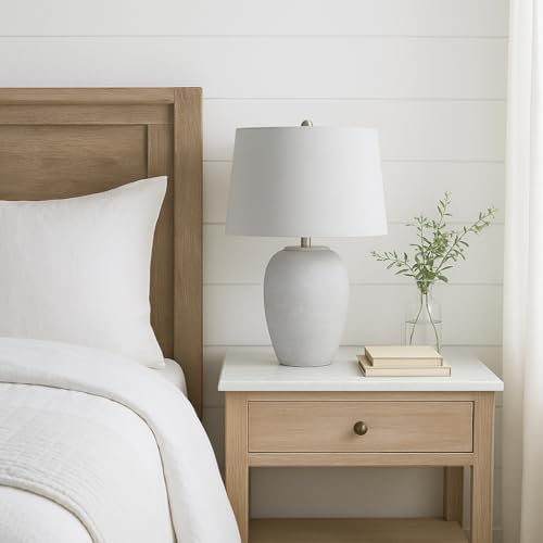 Nourison Home 23" Vintage Grey (White Washed) Ceramic Pot Table Lamp for Bedroom, Living Room, Dining, Office, with Grey Shade - Image 5