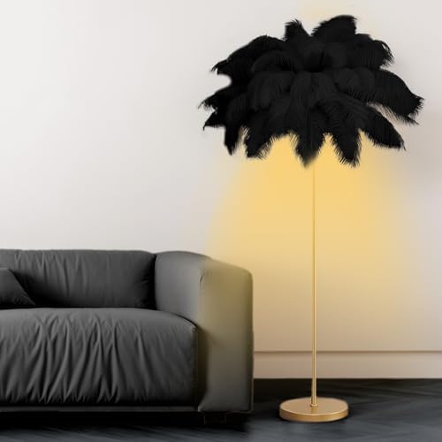 Feather Floor Lamp,Fluffy Ostrich Feather Floor Lamp for Bedroom,3 Color Temperatures Led Corner Modern Floor Lamps for Living Room Christmas Home Decor House Warming Gifts,63″ Height (Black) by Unknown