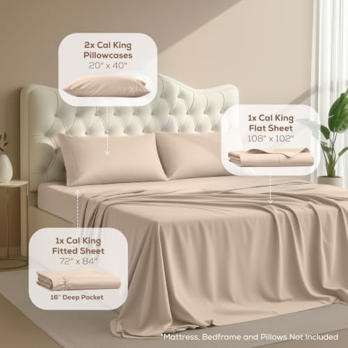 California King Sheets Set, 4 Pieces 16" Deep Pocket Bed Sheets, Beige - Image 2