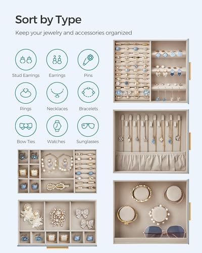 SONGMICS 5-Layer Jewelry Box with Glass Window, 3 Side Drawers - Image 4