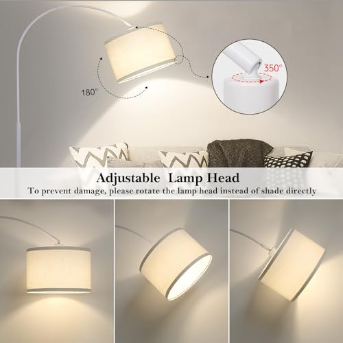 Arc Floor Lamp, White Standing Light with Adjustable Head and Pedal Switch - Image 3