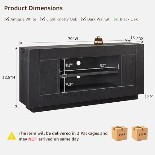 OKD 70" TV Stand for 80" TV, Thick Block Media Console, Black Oak - Image 2