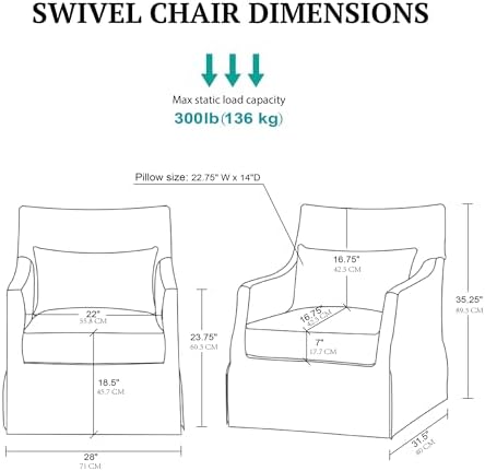 Martha Stewart London Swivel Chair - Solid Wood & Plywood, Skirted Metal Base Accent Armchair, Lumbar Pillow -Modern Classic Family Room Sofa Furniture Bedroom Lounge, 28"X31.5"X35.25", Light Blue - Image 3