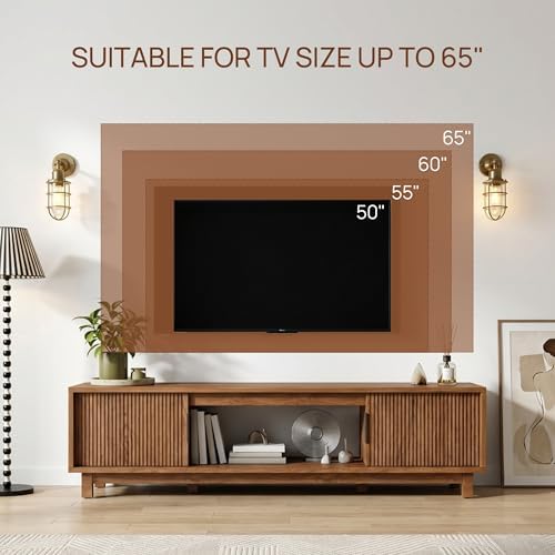 Alpen Fluted TV Stands for Living Room, 58" Mid Century Modern Entertainment Center with Storage, Brown Walnut TV Console for 55/60/65 Inch TV, Wood Television Media Cabinet for Bedroom - Image 5