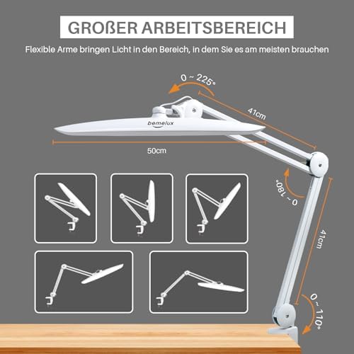 20-Inch LED Desk Lamp with Clamp, 24W 2200LM, White - Image 3