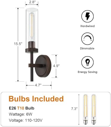 SANTOSTOCK Oil Rubbed Bronze Wall Sconces Set of Two, Bathroom Wall Sconces Vanity Lights with Clear Glass Shade, Modern Farmhouse Wall Mount Lights for Mirror Bedroom Living Room Stairwell Hallway - Image 5