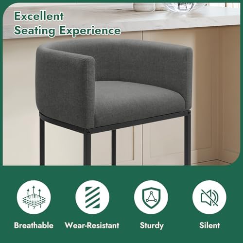 Counter Height Bar Stools Set of 4, 24 Inch Seat Height Barstools for Dining Room, Fabric Upholstered Bar Chair for Kitchen Island, Linen Counter Stools with Metal Legs, Carbon Black - Image 4