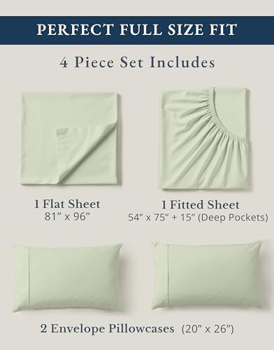 LANE LINEN 100% Organic Cotton Eco Friendly Full Size Sheet & Pillowcase Sets, Fully Elasticized Soft & Comfy Percale Bedding, Naturally Temperature Regulating Cotton Sheets Full- Mineral - Image 4