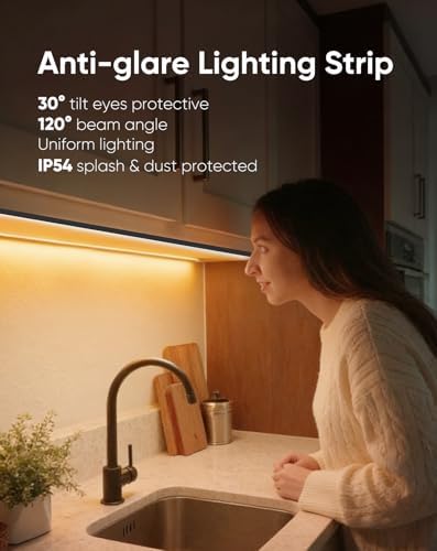 Shine Decor Under Cabinet Lighting Strip, Free Cuttable LED Silicone Neon Rope Hardwired 24V Anti-Glare Bright Cozy 684 Lumen for Indoor, Adhesive Black Shell 2700K Warm 36” UL Certified, No Adapter - Image 4