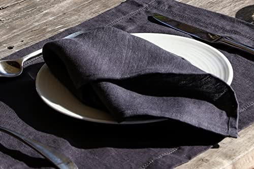 100% Pure Linen Dinner Cloth Napkins 15 x 15 Inch Black Grey - Set of 6 Pack European Flax Natural Fabric Washable for Home and Kitchen - Image 4