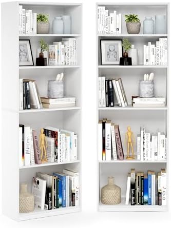 Furinno Jaya 5-Tier Book Shelf with Open Shelf Set of 2, Plain White - Image 7