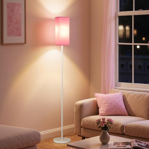 64.6" Floor Lamp, Pole Lamp with Foot Switch, Modern Standing Lamp Shade, Minimalist Freestanding Lamp (Bulb Not Included), for Living Room, Bedroom Office ETL Listed,White and Pink WP07LD05 by GOEBLESON