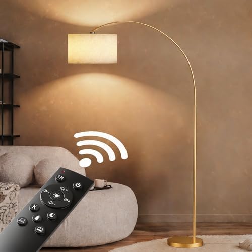A Modern Floor lamp with Remote Control, Featuring a Large Drum-Shaped Shade, Ideal for use as a freestanding Corner lamp in Living Rooms, bedrooms, and Dining Areas (Classic-Golden) - Image 3