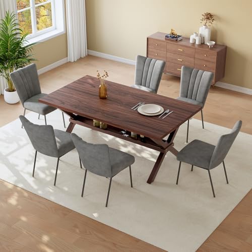 HIPIHOM Dining Table Set for 6,Kitchen Table with Dining Chairs by HIPIHOM