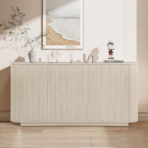 64" Fluted Buffet Cabinet with Storage, Sideboard Cabinet Rock Grey - Image 6