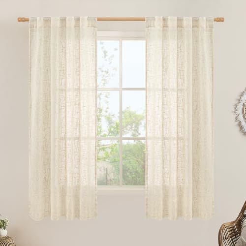 LAMIT Beige Semi Sheer Beige Linen Curtains 63 inch 2 Panels, 34 x 63 Inch by LAMIT