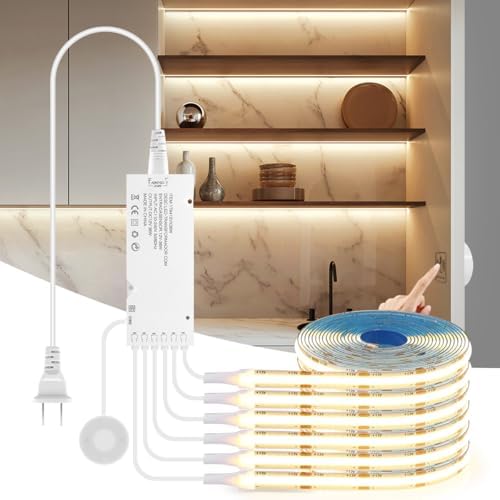 AIMENGTE 12V COB LED Cabinet Lights Strip, 6 x 3.3ft Touch Dimmable 3000K Warm White Lighting for Parallel Wood Slat Wall Panels, Display Cabinets, Wardrobes, Showcases, Shelves by AIMENGTE
