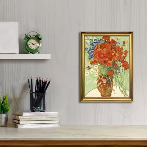 Wieco Art Framed Wall Art Canvas Prints of Red Poppies and Daisies Canvas Wall Art of Van Gogh Paintings Reproduction Abstract Artwork for Wall Decor Bronze Gold Frame - Image 2