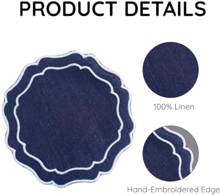 Linen Coasters for Drinks Set of 6, Navy - Image 4