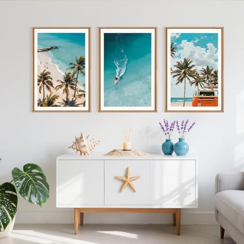 LHIUEM Large Nature Surfboard Beach Framed Canvas Wall Art,Summer Ocean Surfing Wall Decor,Palm Trees Wall Painting,Modern Picture Artwork for Living Room,Bedroom,Dining Room,Office -24"x36"x3 - Image 5