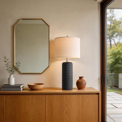 PoKat 27.5'' Tall Table Lamps Set of 2 for Living Room, Matte-Textured Farmhouse Ceramic Bedside Lamps for Bedroom, Modern Nightstand Lamps for Office Sideboard Hallway Home Decor, Matte Black - Image 5
