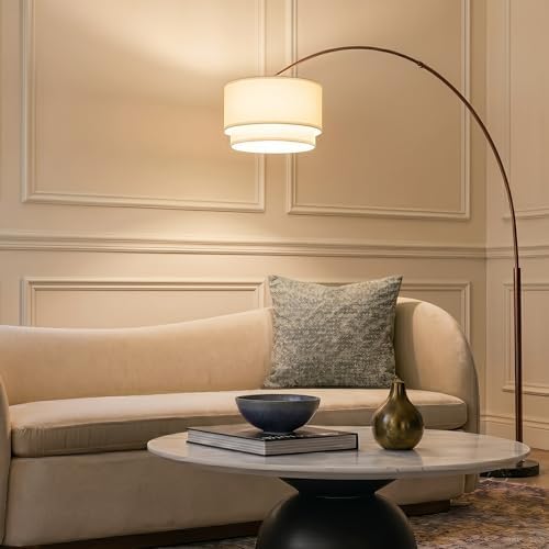 Brightech Mason Arc Floor Lamp - Modern Corner Standing Lamp with Unique Hanging Drum Lamp Shade for Living Room - Bright Overhead, Curved Hanging Light for Bedroom. Library, Den - Bronze - Image 2