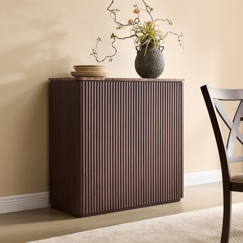 34" Fluted Sideboard Cabinet with Storage, Modern Buffet Cabinet, Dark Oak by DelArk