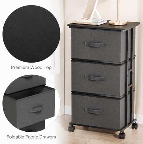 DUMOS Nightstand, Bedside Table with 3 Fabric Drawers - Image 5