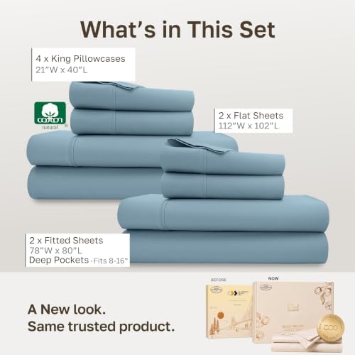 California Design Den 2-Pack Soft 100% Cotton King Bed Sheet Set, Sky Blue - Image 3