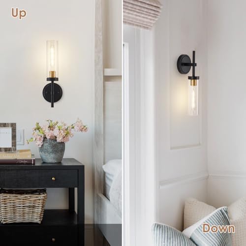 Hardwired Wall Sconces Set of Two, Bathroom Vanity Sconces Wall Lighting with Clear Glass Shade, Black and Gold Modern Farmhouse Wall Mount Lights for Mirror Bedroom Living Room Hallway Entryway - Image 6