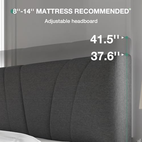 Novilla Queen Size Bed Frame Upholstered Queen Bed Frame with 3-Height Adjustable Headboard, Strong Weight Capacity, No Box Spring Needed, Easy Assembly, Grey - Image 5