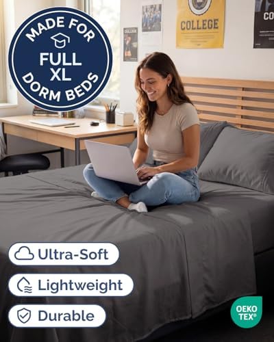 Full XL Sheets - 4 Piece Full XL Sheet Set - Cool & Breathable - Dark Grey - Image 2