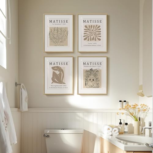 Framed Neutral Beige Matisse Minimalist Wall Art for Bathroom, 11x14 Inch - Image 2