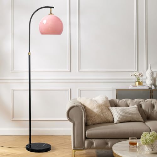 Pink Arc Floor Lamp with Natural Marble Base, Mid Century Modern by KlkrzJwy