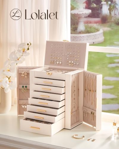Lolalet Large Jewelry Box, 8-Layer Jewelry Organizer with 7 Drawers -Beige - Image 5