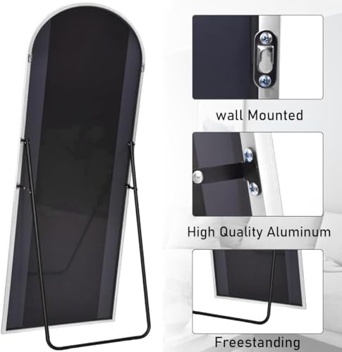 Prywot Arched Full Length Mirror, 58"x18" Floor Mirror with Stand, White - Image 4