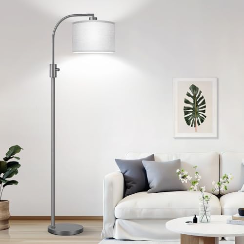 Nintiue Upgraded Modern Arc Dimmable Tall Standing Floor Lamp with Gray Shade, 1200 Lumens LED Bulb Included, for Living & Reading Room, Bedroom, Office & Nursery, Gray - Image 6