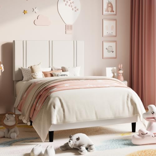 Allewie Twin Platform Bed Frame with Velvet Upholstered Headboard - Image 3