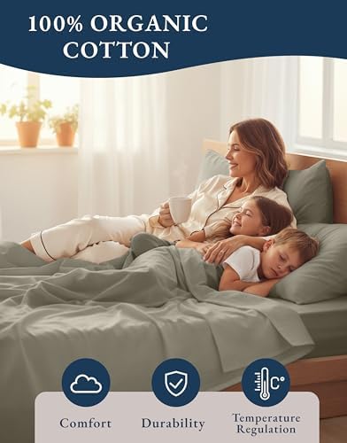 LANE LINEN Twin XL Sheets 100% Organic Cotton Percale Cooling Soft - Silver - Image 6