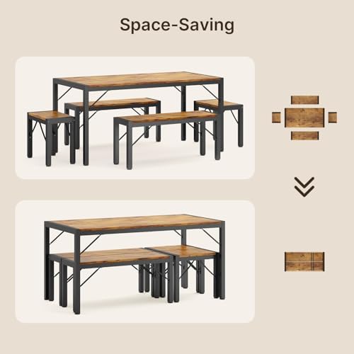 Gizoon 63" Dining Table Set for 6, Kitchen Table w/Bench & Stools Retro - Image 6