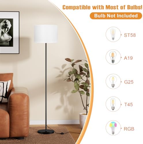 Modern Floor Lamp Simple Design with White Shade & Foot Pedal Switch - Image 3