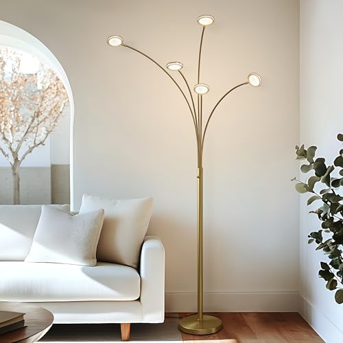 Brightech Orion Arc Floor Lamp for Living Room, Tree Floor Lamp with 5 Adjustable Arms, Multi-Head Standing Lamp with Flexible Rotating LED Lights for Bedroom, Dorm - Bright Hanging Lighting - Brass - Image 7
