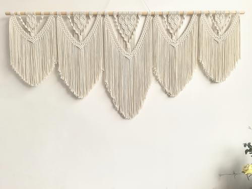 Extral Large macrame wall hanging, 71'' W x 32'' L boho wall art tapestry wall decor for urban entryway,living room,bedroom decor, headboard woven wall art, big fiber art over couch art for Yarn hallway (Beige-C) by guzhiou