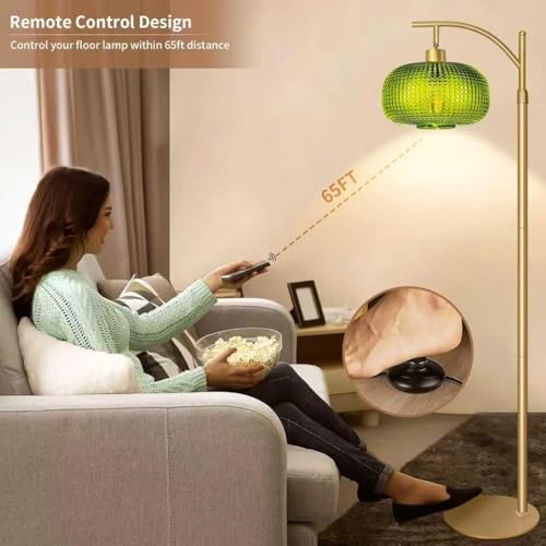 Glass Floor Lamp for Living Room, Dimmable Gold Tall Lamp with Remote - Image 5