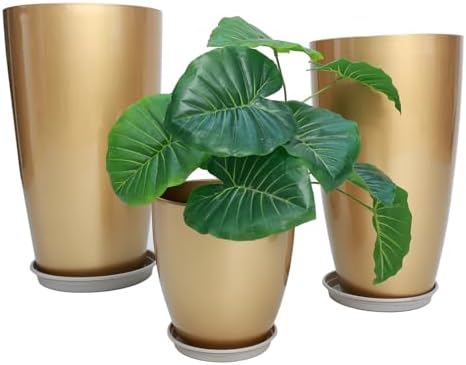 24,21,11 Inch Large Plastic Planters with Drainage Hole and Saucer - Set of 3 Tall Plant Pots Indoor Flower Pot Tall Round Planters Outdoor Large Tall Planter - Image 2