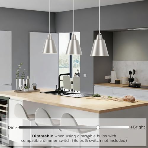 Brushed Nickel Pendant Light Kitchen Island, Hanging Kitchen Lights, 3-Pack - Image 4