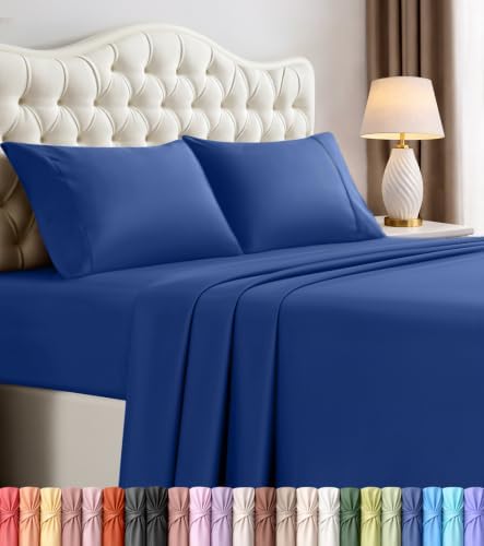 Full Sheets Set, 4 Pieces 16" Deep Pocket Hotel Luxury Sheets, Royal Blue by UTOPIABEDDING